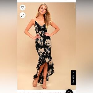 Lulus black floral high low dress medium